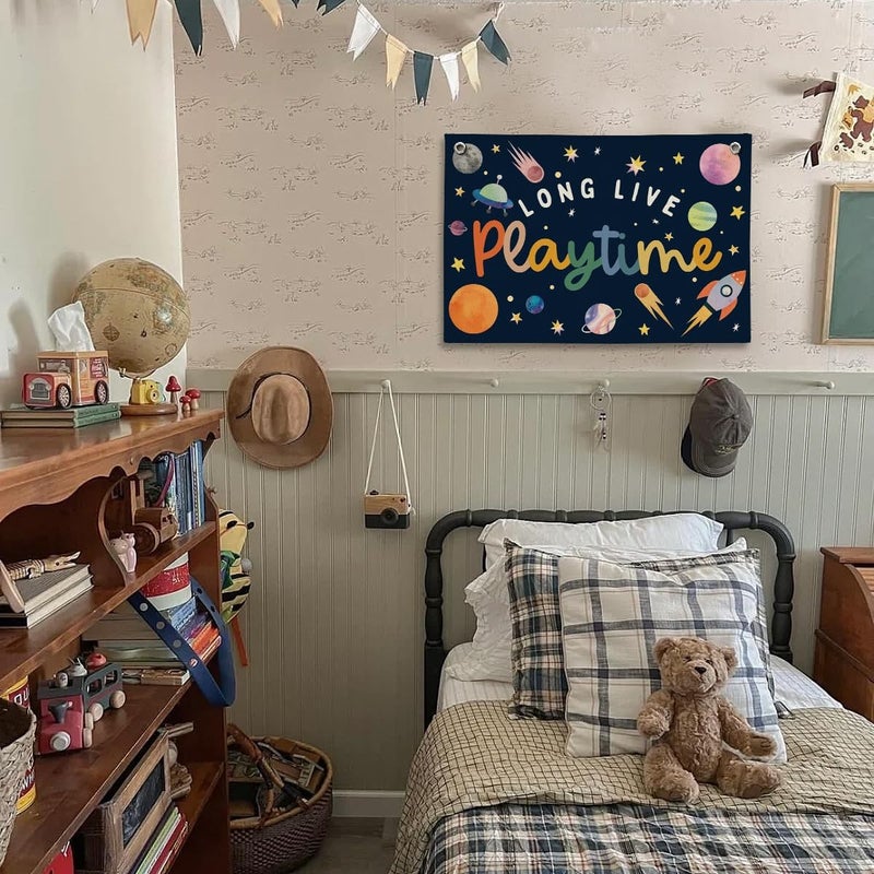 ShowDraven Playroom Wall Decor, Kids Toddler Boy Playroom Space Nursery Decor Hanging Linen Banner, Play Room Wall Decor for Kids Boys Nursery, 20x30 Inch - Image 2